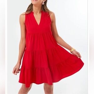 Pomander Place Tuckernuck Red Sleeveless Tiered Babydoll Mini Dress Womens Small